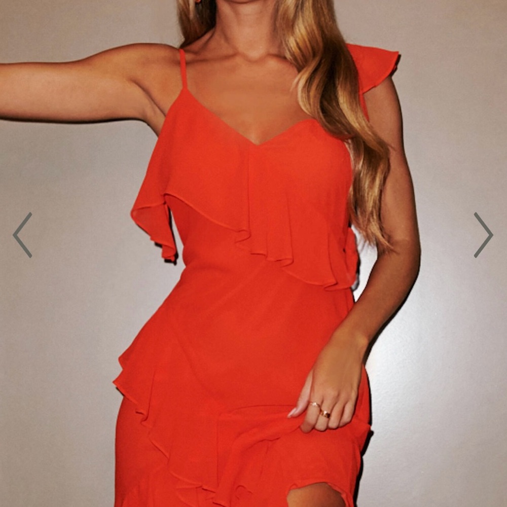 Showpo Vibrant Orange Asymmetrical Dress